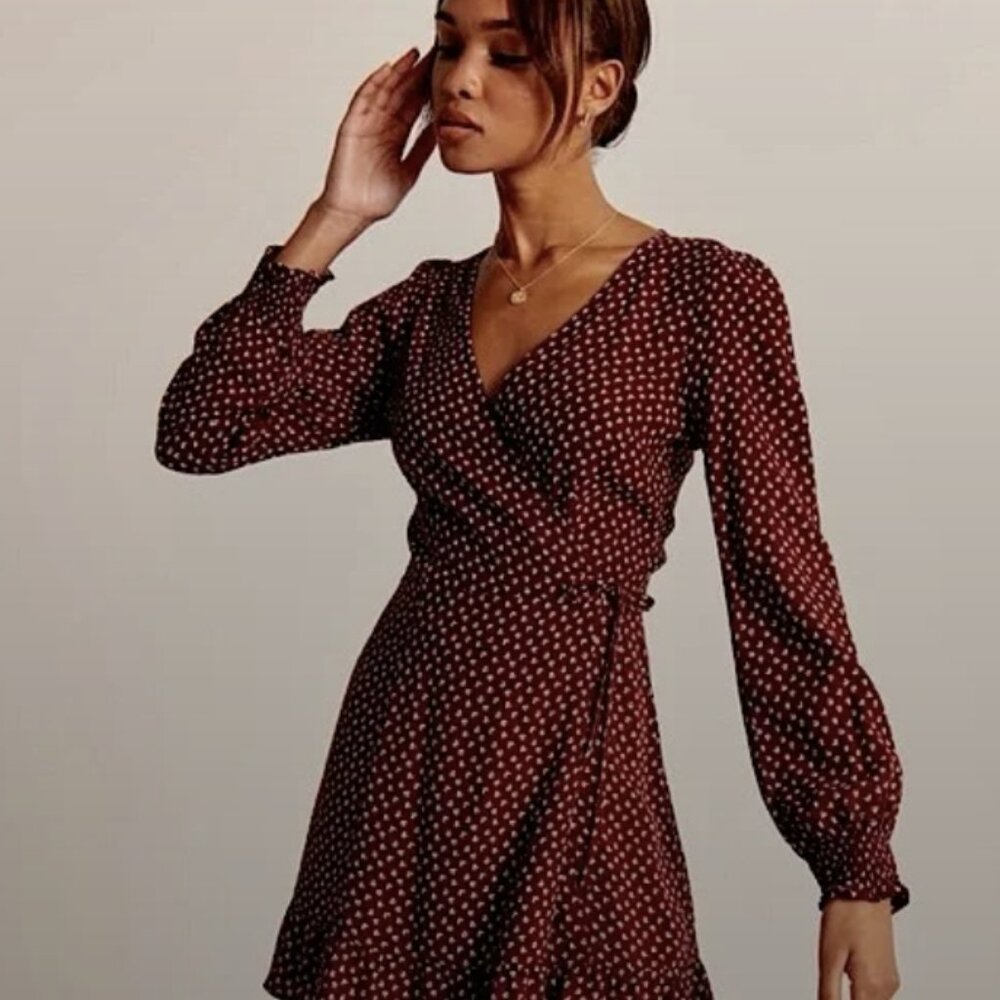 Abercrombie & Fitch | Red PolkaDot Wrap Mini Dress | Long Sleeve | Size S